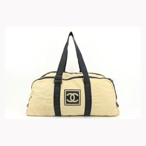 Chanel XL Beige CC Logo Sports Duffle Boston Gym Bag 27cz427s